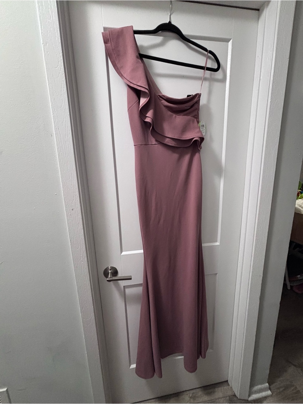 Windsor One-Shoulder Ruffle Gown in Dusty Mauve